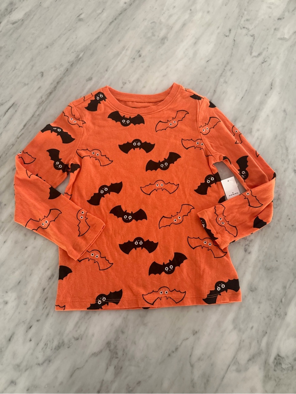 Old Navy Orange Long-Sleeve Tee with Black Bat Print